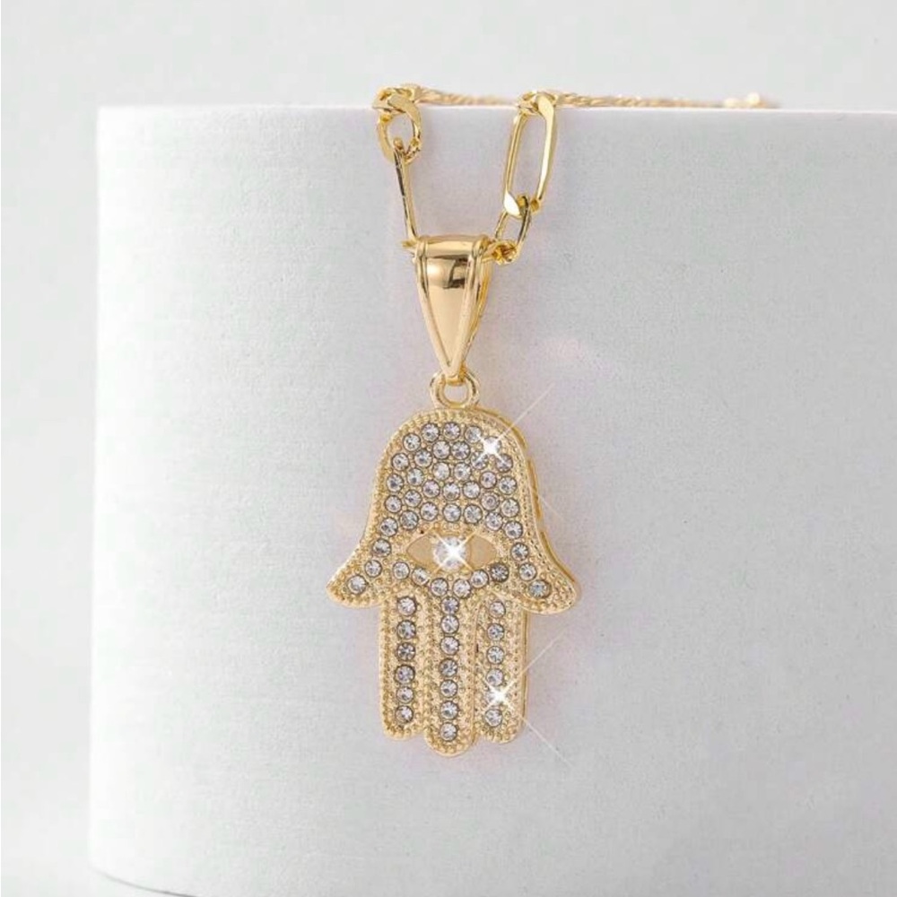 Gold and Silver Hamsa Hand Necklace with Gemstone Embellishments